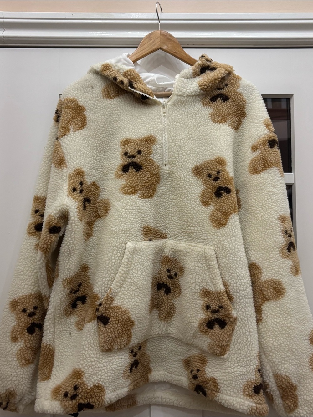 Aelfric Eden Teddy Sherpa Half-Zip Hoodie - Cream & Brown women’s